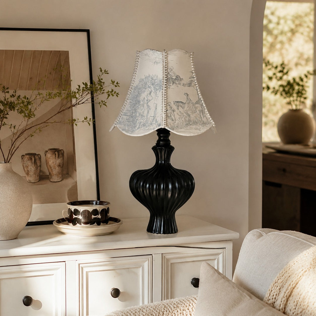Lampada da tavolo vintage francese con paralume stampato