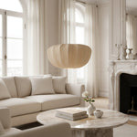 Afbeelding laden in galerijweergave, Linbron Hanglamp – Zachte Linnen Kap en Gebogen Frame Moderne Lamp voor Eetkamer