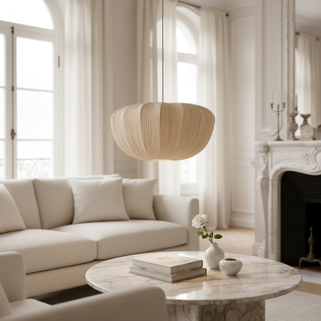 Linbron Hanglamp – Zachte Linnen Kap en Gebogen Frame Moderne Lamp voor Eetkamer