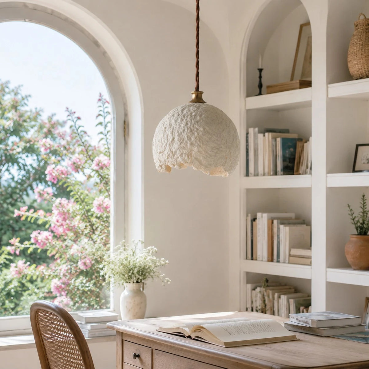 Paper pendant light in room setting