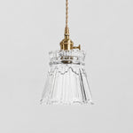 Charger l'image dans la visionneuse de la galerie, Style M - Clear textured glass shade with antique brass E27 socket, front view
