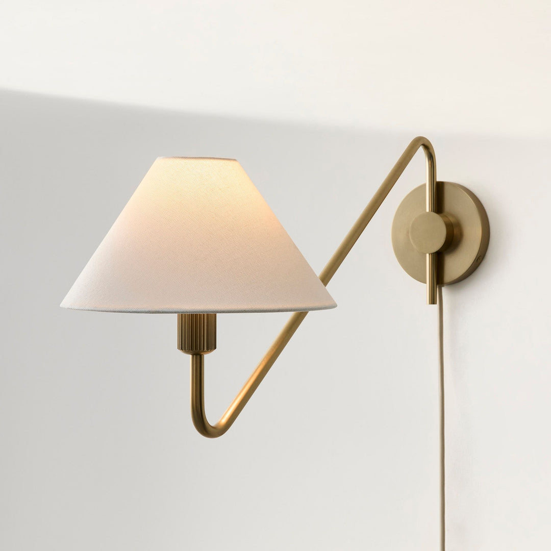 Diora Plug-In Wall Sconce - Champagne Bronze Adjustable Arm Lamp with Linen Shade