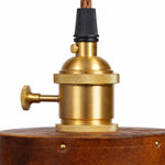 Cargar imagen en el visor de la Galería, Close-up of brass socket on brown leather pendant lamp