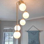 Load image into Gallery viewer, Glorica Glass 5 Globe Chandelier - Brass and Opal Glass Vintage Pendant Light
