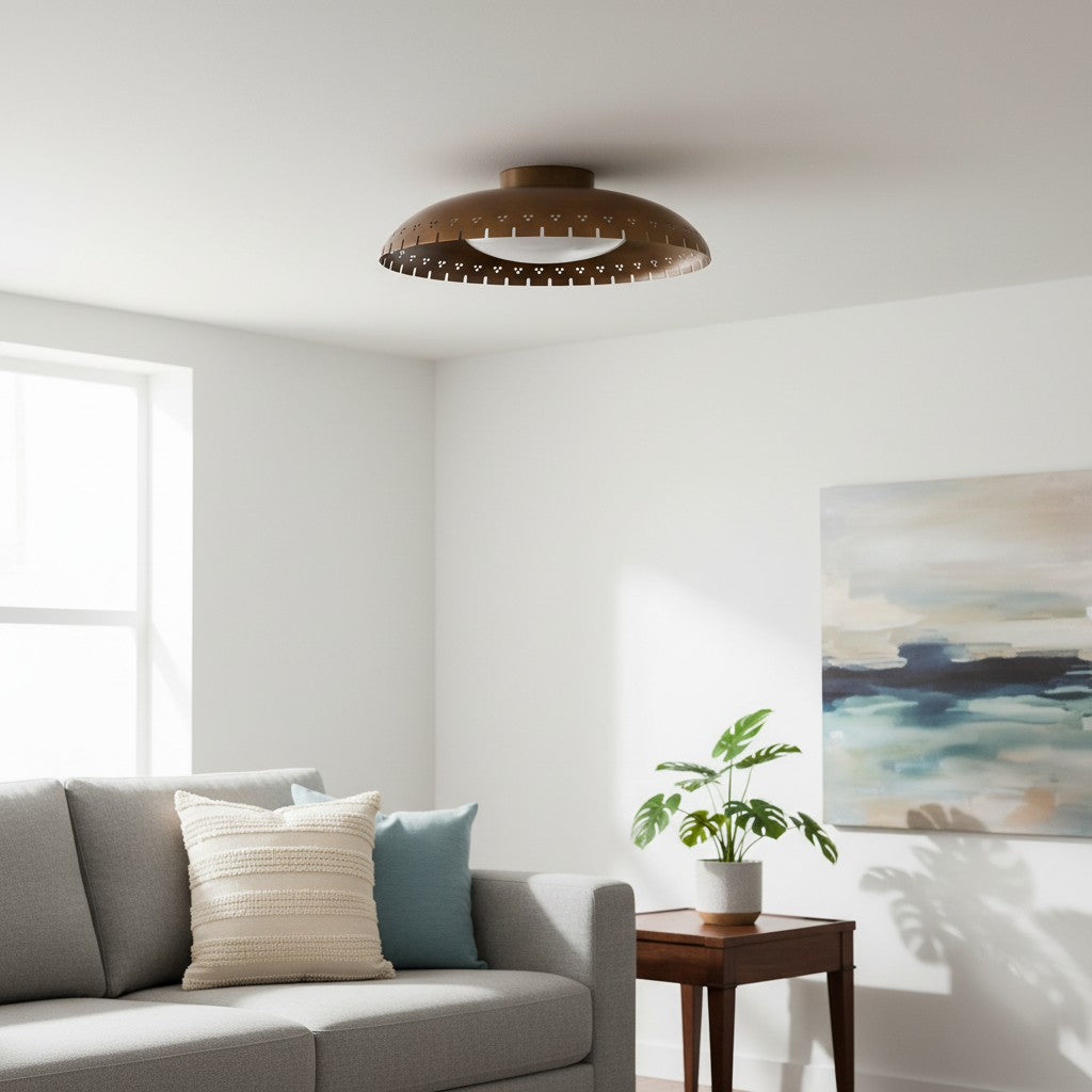 Lustrona Vintage Brass Flush Mount Light - Burnished Metal Ceiling Light for Living Room