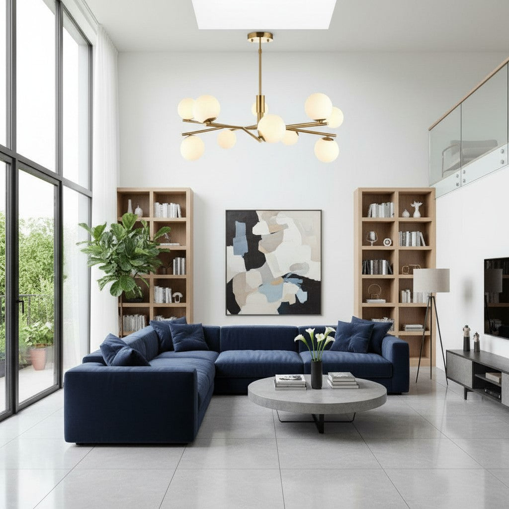 Tivara Mid-Century Modern 10-lichts hanglamp – kroonluchter met bolvormige kappen voor hoge plafonds