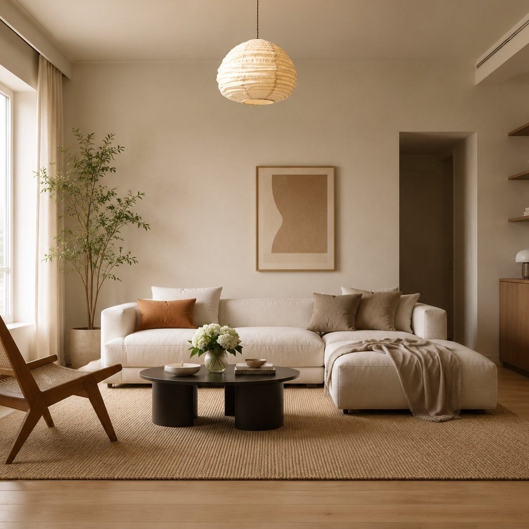 Lampa wisząca z naturalnego lnu w stylu wabi-sabi