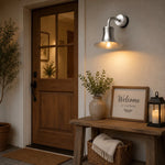 Cargar imagen en el visor de la Galería, Silver wall sconce installed beside a doorway with console table