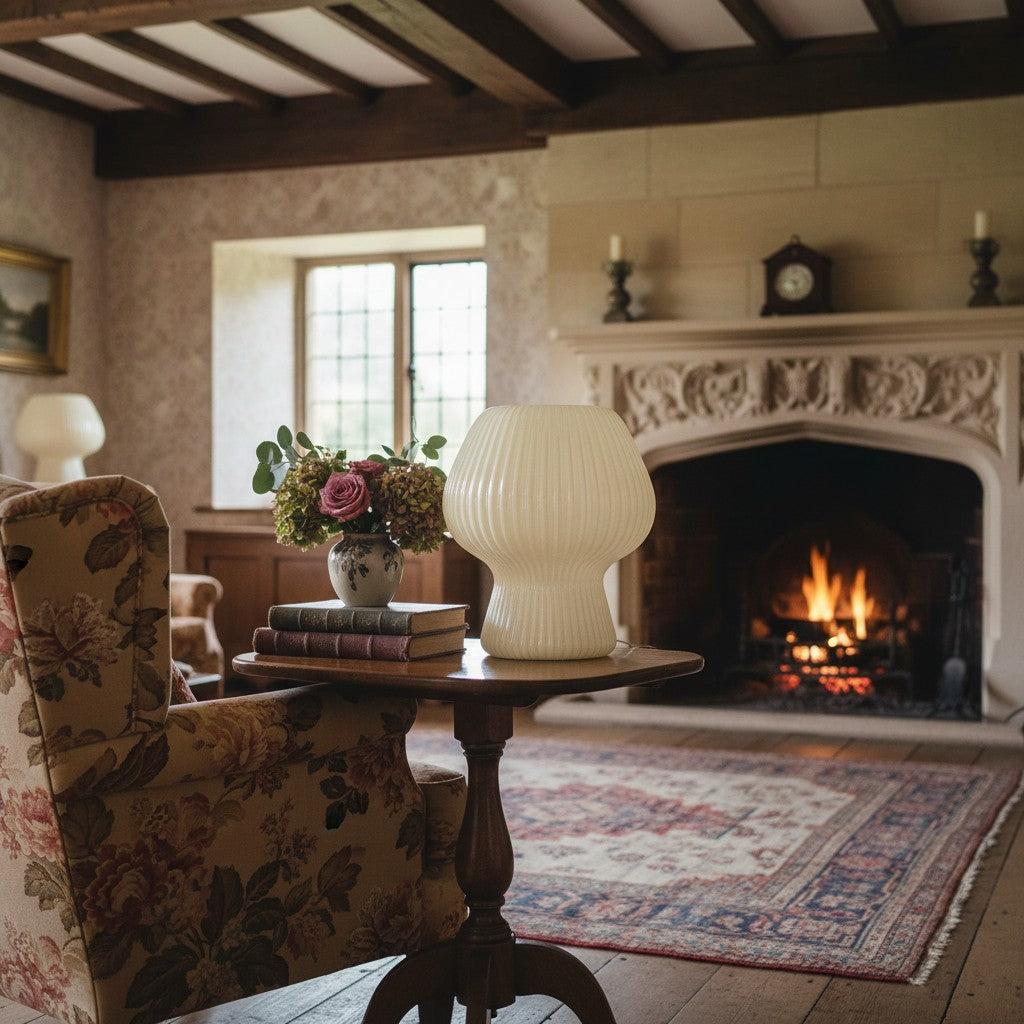 Nera Geribbelde Glazen Tafellamp Retro – Modern Ontwerp Gloed Nachtkastje Accent