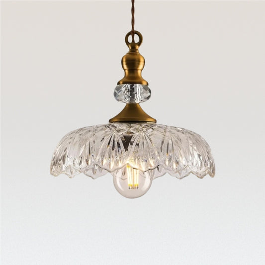 Lámpara Colgante Vintage Verdoma de Latón con Vidrio Transparente - Lámpara Colgante Floral para Comedor y Sala