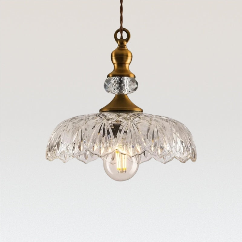 Suspension Verdoma en laiton vintage avec verre transparent - Lampe suspendue fleur pour salle à manger et espaces de vie