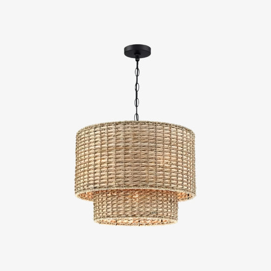 Harland Strandstijl Natuurlijke Rotan Dubbele Trommel Hanglamp