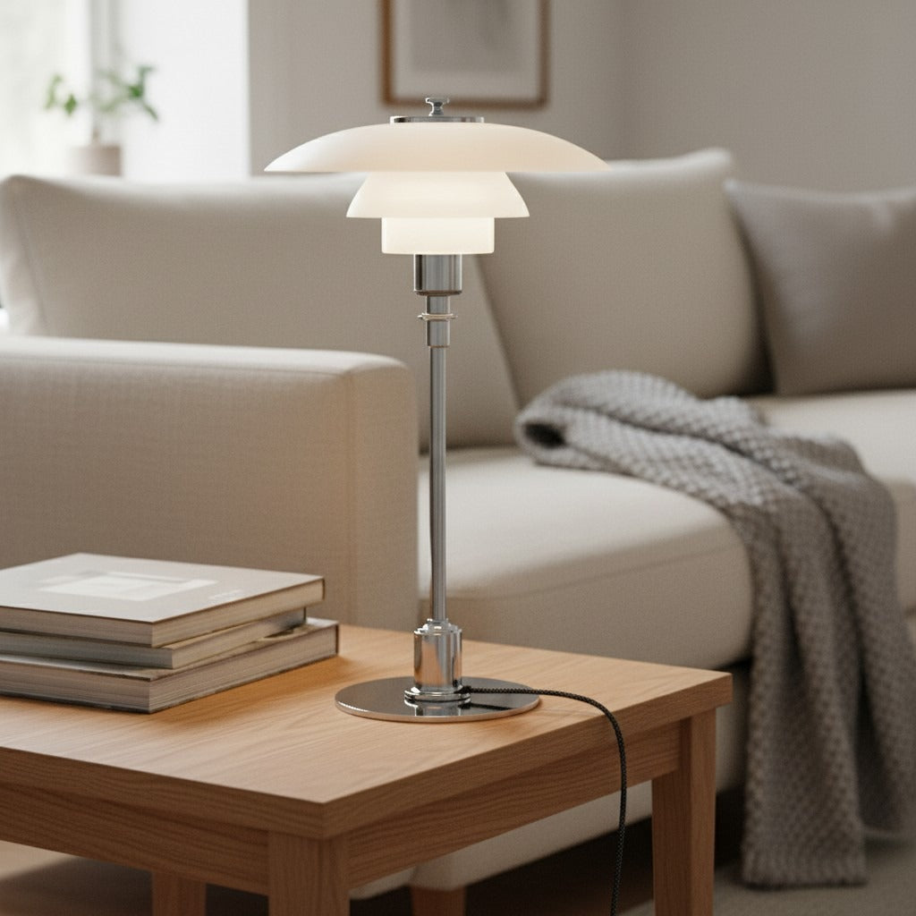 Lámpara de Mesa de Vidrio Multicapa Layora - Lámpara Moderna de Metal para Sala