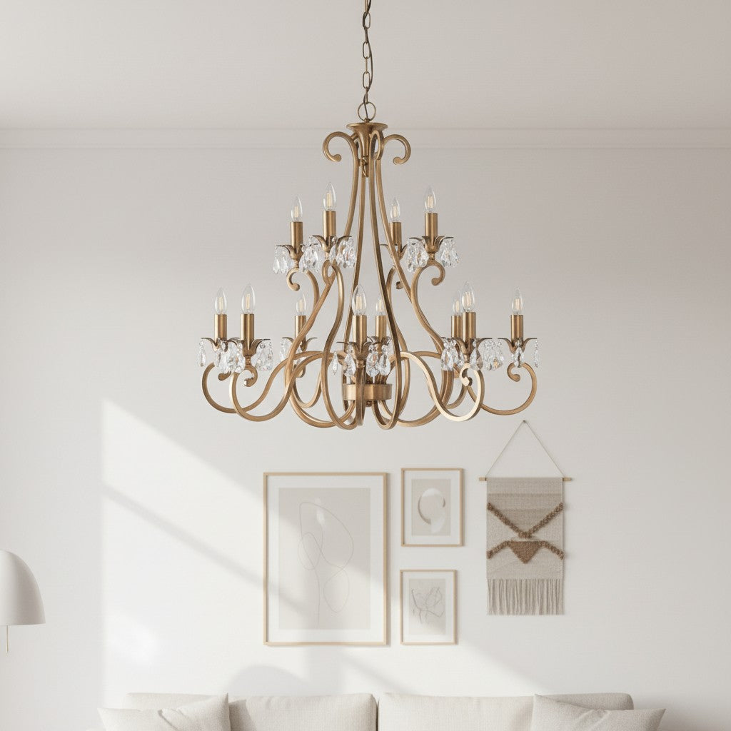 Talonis Kristall-Kronleuchter - Traditioneller Kerzenstil aus Messing und Nickel für Wohnzimmer und Esszimmer