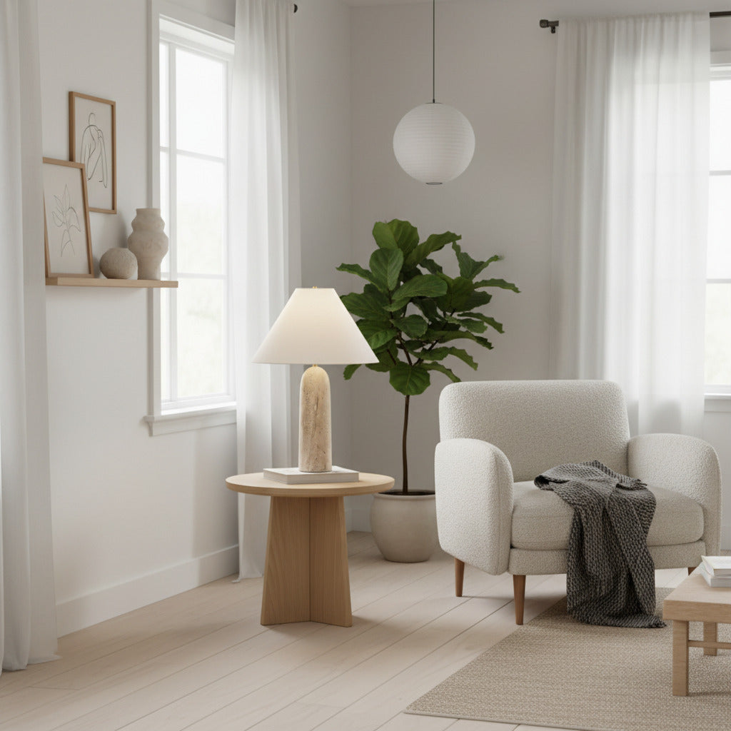 Albi Lampada da Tavolo Minimalista in Marmo – Paralume Elegante in Tessuto Adatto a Qualsiasi Ambiente