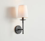 Load image into Gallery viewer, Rowan Bronze or Brass Wall Sconce - Iron Light with White Linen Shade for Home
