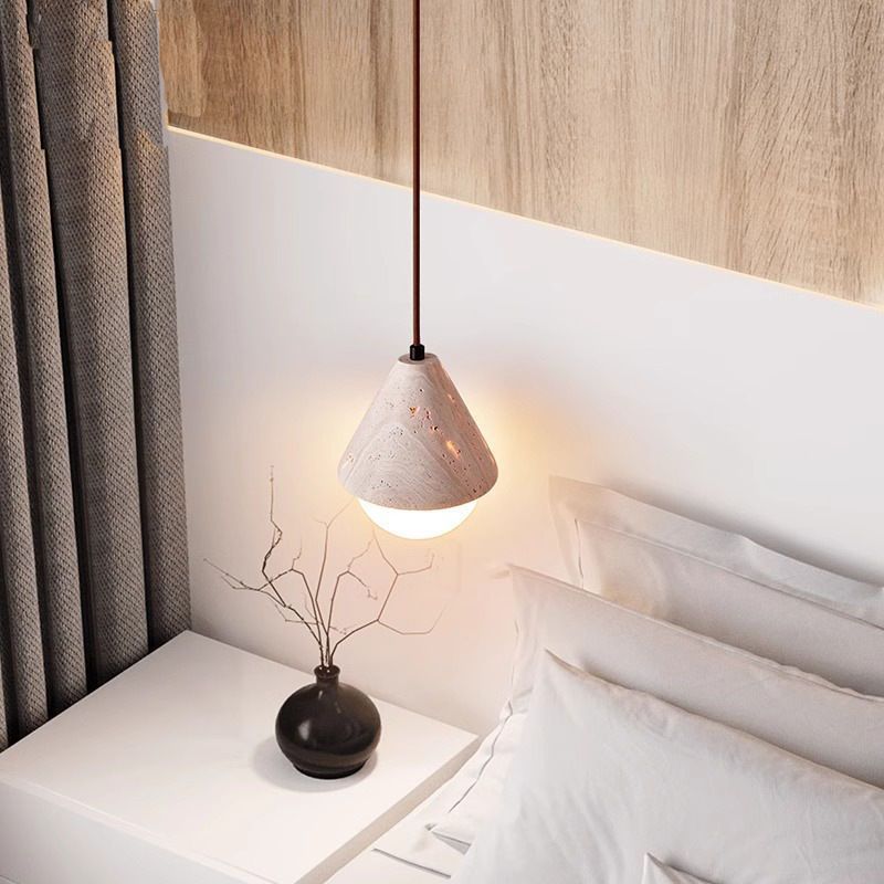Żółta Kremowa Lampa Wisząca z Trawertynu