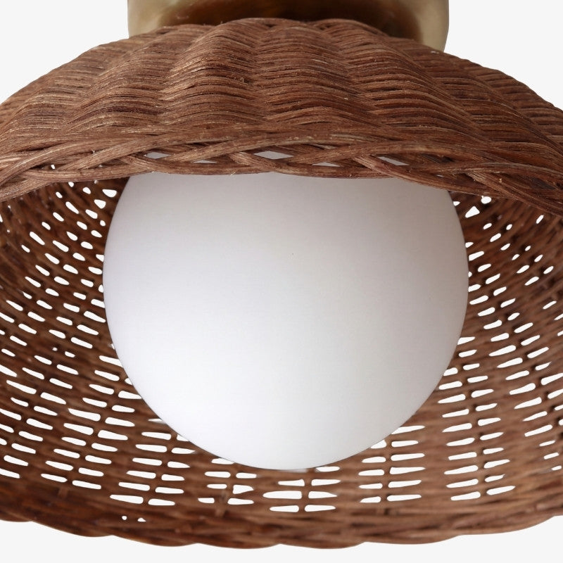 Welanery Lampe Rustique en Bambou Tissé - Lampe Murale ou Plafonnier en Verre pour Salon et Couloir