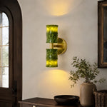 Cargar imagen en el visor de la Galería, Green bamboo wall lamp view 2