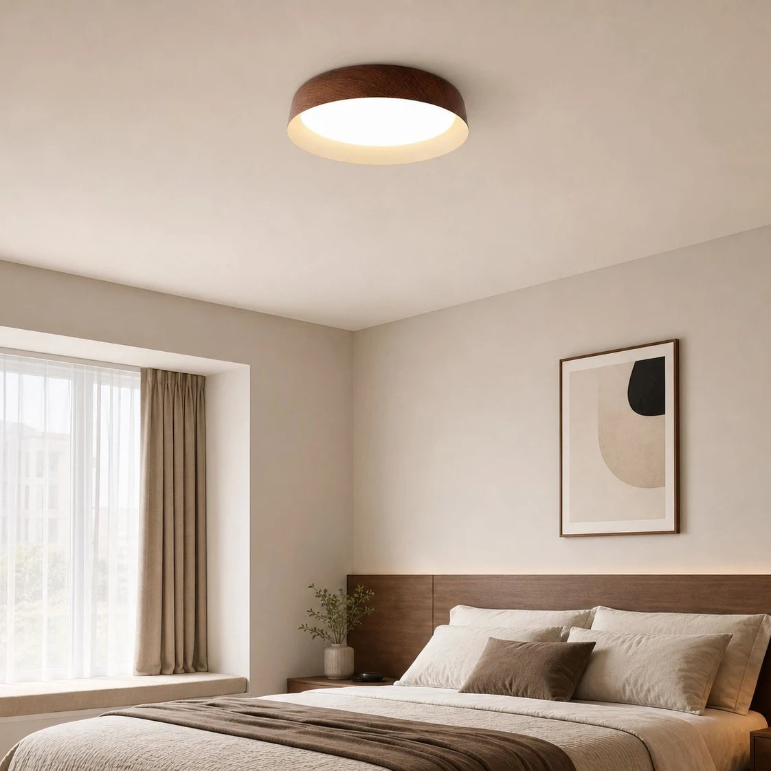 Wabi-Sabi Wood Color LED Flush Mount Ceiling Light