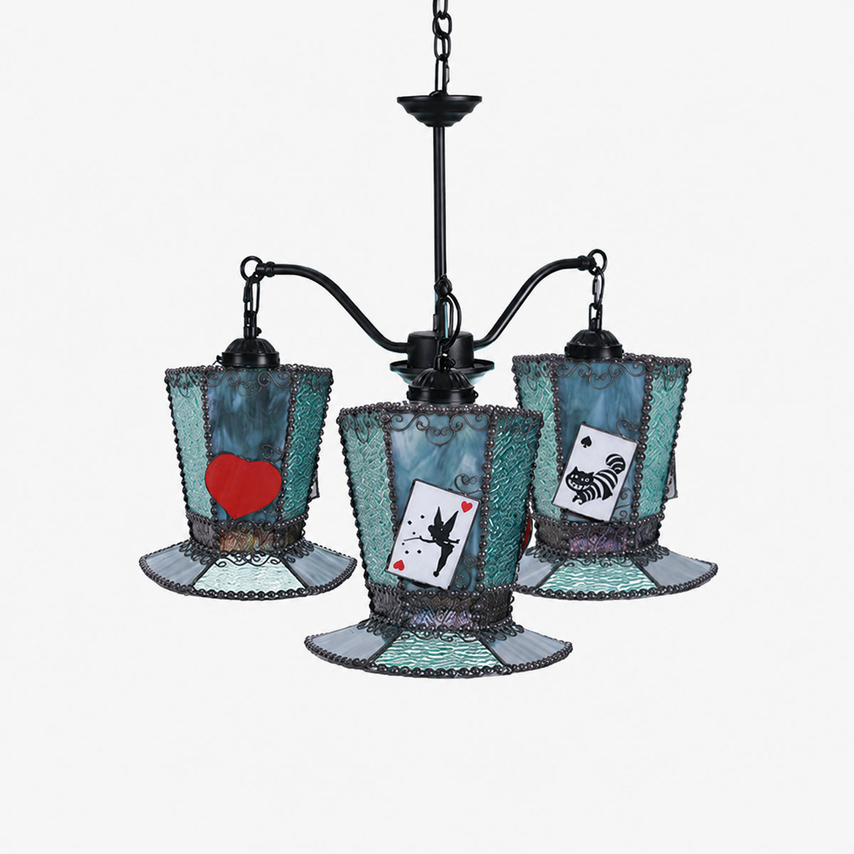 Alice-Inspired Stained Glass 3-Light Chandelier