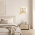 Cargar imagen en el visor de la Galería, Travertine square wall light illuminating a hallway or living room wall