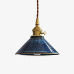 Cargar imagen en el visor de la Galería, Blue ceramic shade with brass tone socket hardware