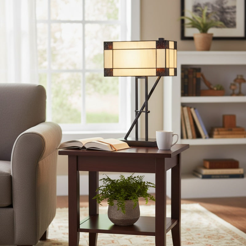 TF Manchester Table Lamp – Vintage-Inspired Stained Glass Table Light for Reading Nook or Bedroom