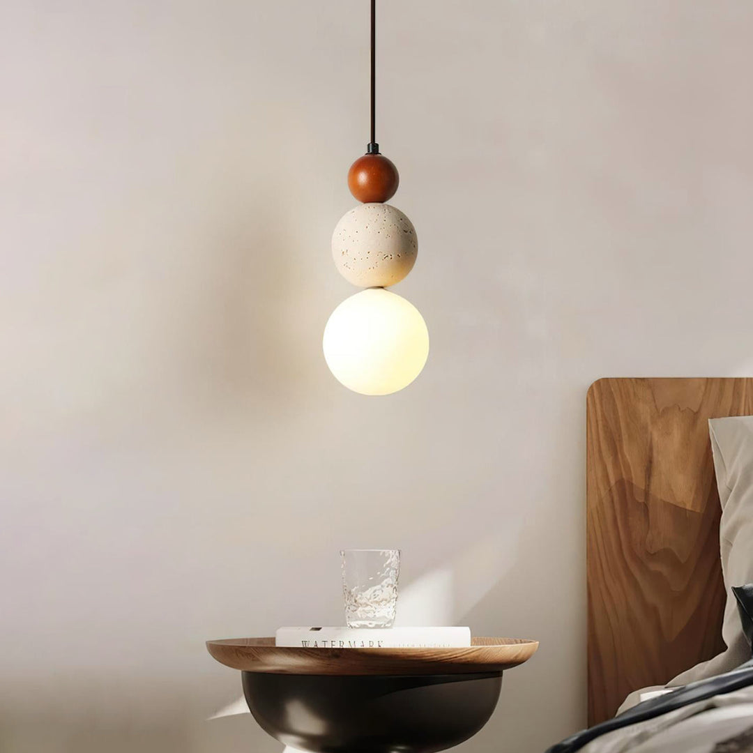 Lámpara Colgante de Noche Elegante de Piedra Crema para Mesita de Noche