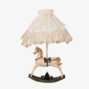 Full rocking horse table lamp with illuminated embroidered shade