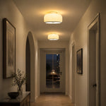 Afbeelding laden in galerijweergave, Illuminated amber glass ceiling light in an arched hallway