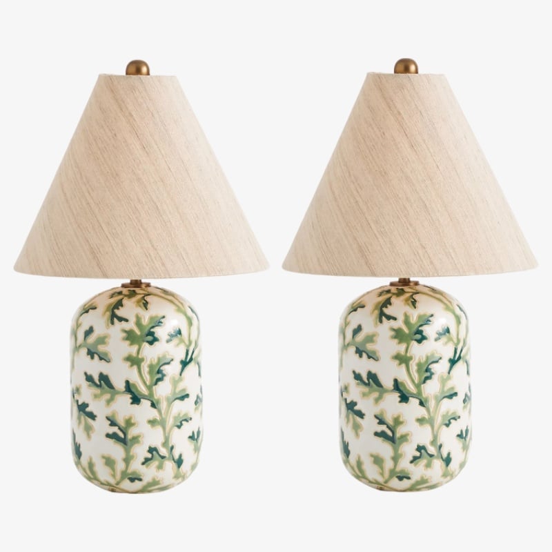 Ceruna Ceramic Table Lamp - Tapered Linen Shade Wax Resist for Bedroom