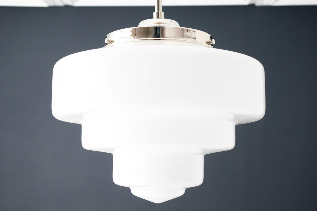 Geotower Glass Brass Pendant Light – Art Deco Opal Globe Ceiling Fixture