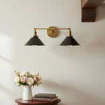 Load image into Gallery viewer, Conique Metal Dual Black Sconce with Cone Shades - Industrial Vanity Wall Light for Mirror
