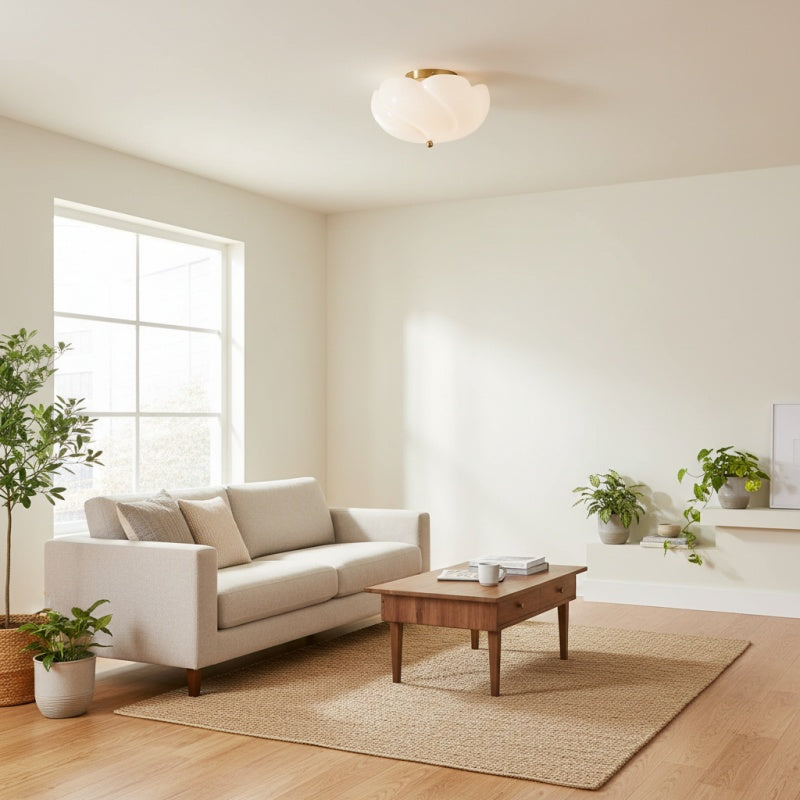 Modo Ceiling Light –Minimalist Glass Shade with Sleek Brass Frame for Dining Room or Office