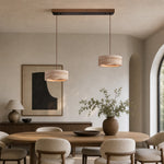 Charger l'image dans la visionneuse de la galerie, Two-light yellow travertine linear LED pendant in a dining room