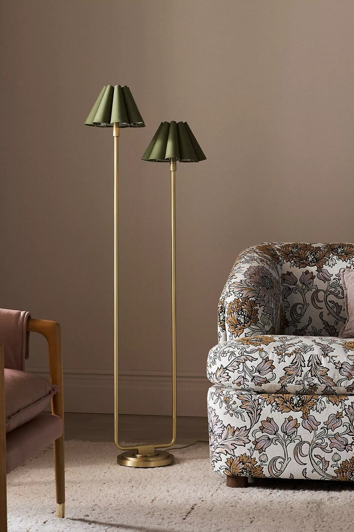 Capirise Gouden Geplooide Lampenkap Vloerlamp - Hedendaagse Metalen Verlichting voor Slaapkamer