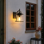 Cargar imagen en el visor de la Galería, Black Glass Outdoor Wall Lantern Sconce