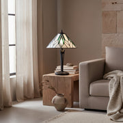 TF Astoria Art Deco Tiffany-tafellamp – Geslepen en iriserende kap voor slaapkamer of woonkamer