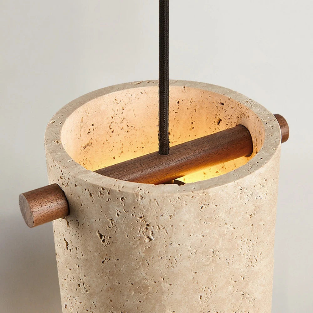 Wabi-Sabi Travertine Cylinder Pendant Light