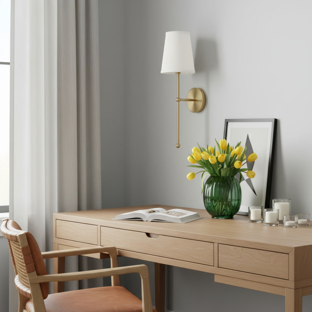 Meshara Minimalist Gold Wall Lamp - Metal and Fabric Material for Living Room