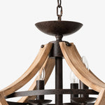 Afbeelding laden in galerijweergave, Distressed wood and rust-finished metal chandelier detail