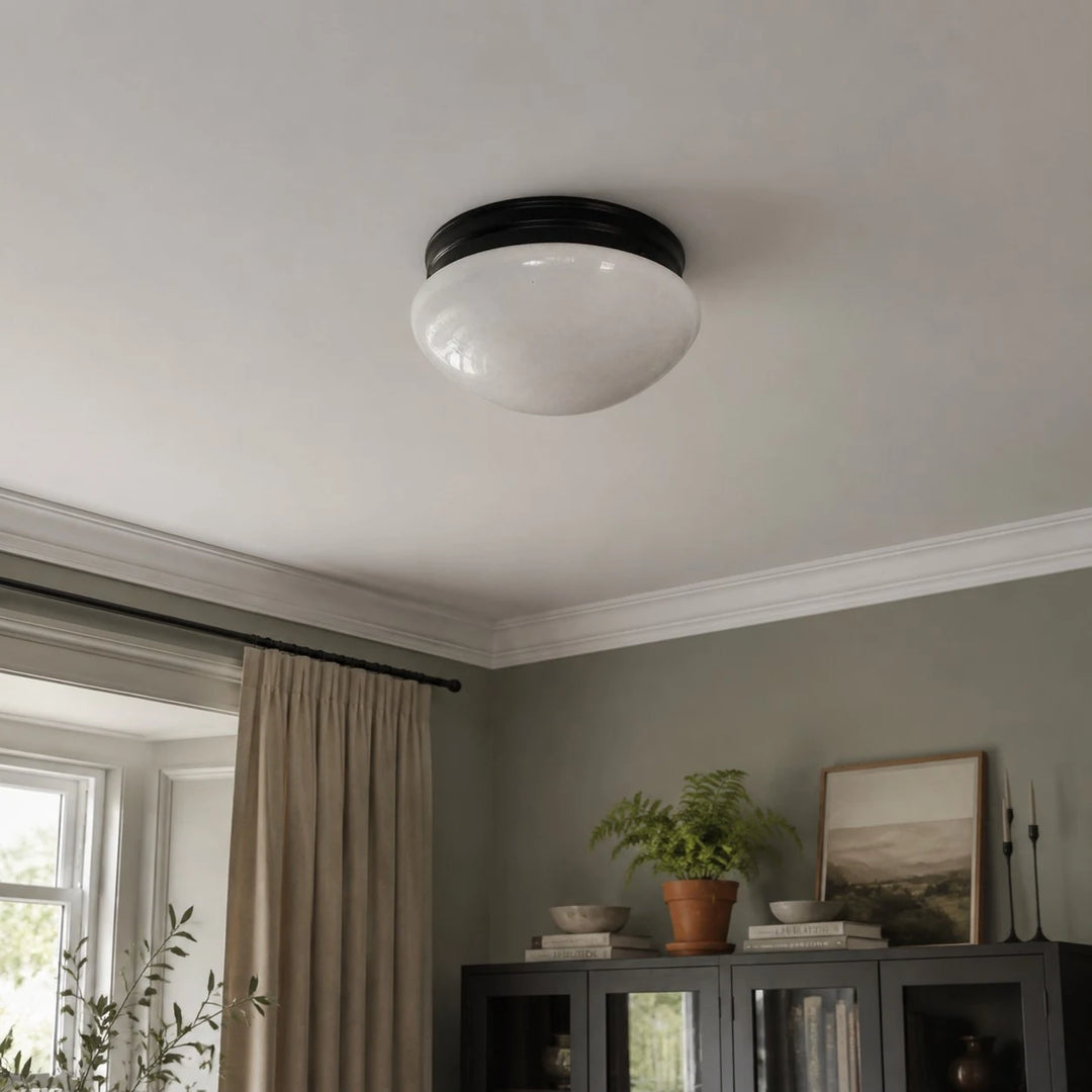 Opal glass flush mount shown at real ceiling scale