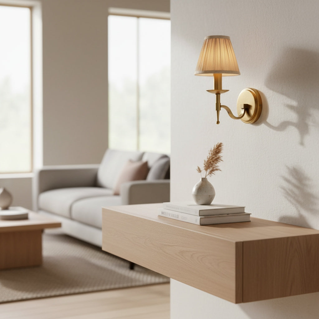 Tela traditionele messing wandlamp - klassieke wandkandelaar met gebogen arm voor woonkamer en hal