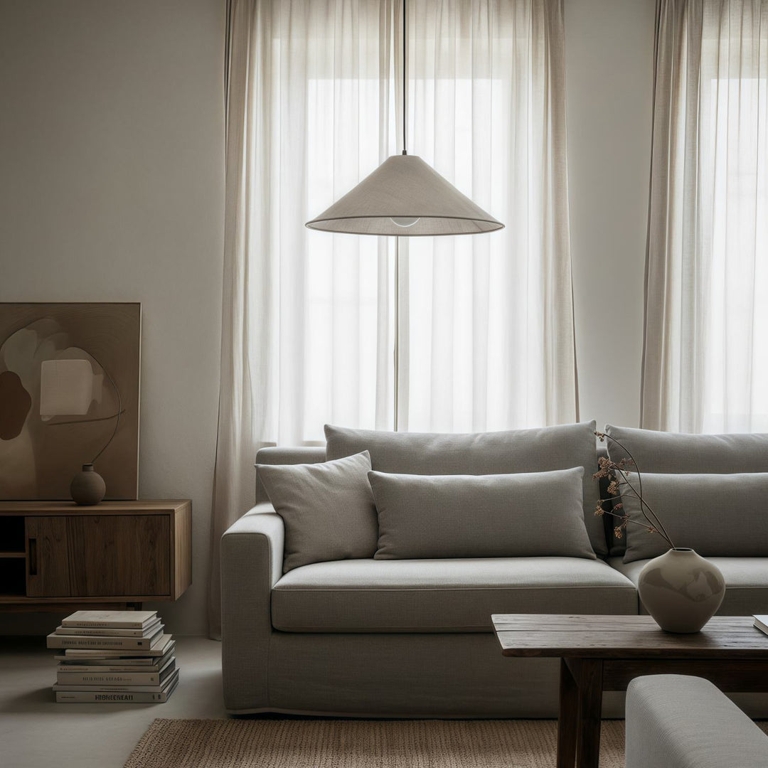 Lámpara colgante de lino plisado texturizado Zalen - Lámpara colgante de estilo tela neutra para dormitorio y sala de estar