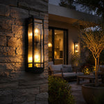 Carica l'immagine nella visualizzazione Galleria, Black glass outdoor wall sconce outdoor installation scene