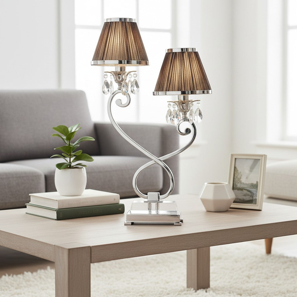 Talonis dubbele tafellamp – dubbele lampenkappen en metalen voet voor slaapkamer en woonkamer