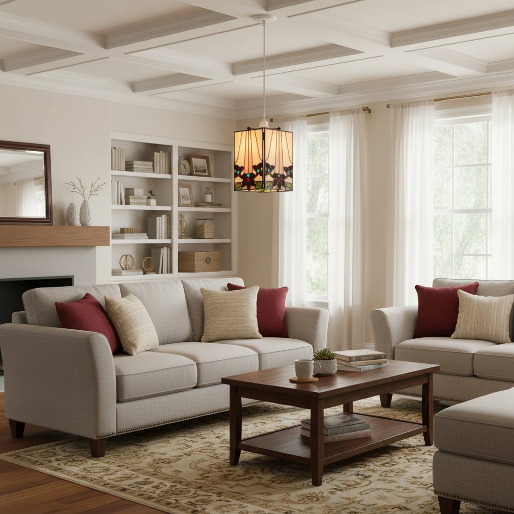 TF Camillo Mozaïek Tiffany Glas Hanglamp - Vierkante Lantaarn Lampenkap - Ambachtelijk Woondecoratie Accessoire