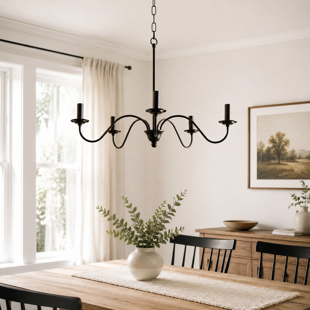Lámpara de araña vintage de hierro negro estilo candelabro