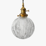 Cargar imagen en el visor de la Galería, Style B brass pendant light with ribbed round clear glass shade